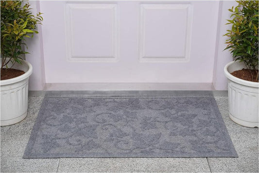 24" X 36" Light Gray Rubber Botanical Leaves Outdoor Door Mat HomeRoots