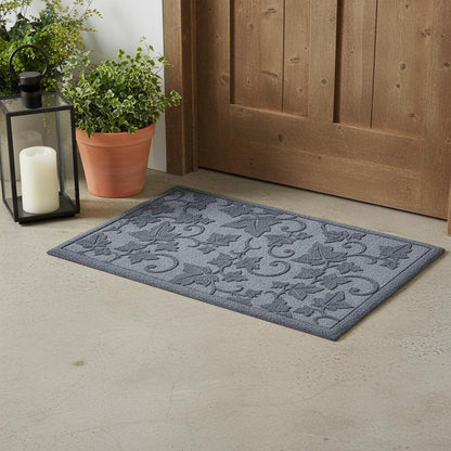 24" X 36" Light Gray Rubber Botanical Leaves Outdoor Door Mat HomeRoots