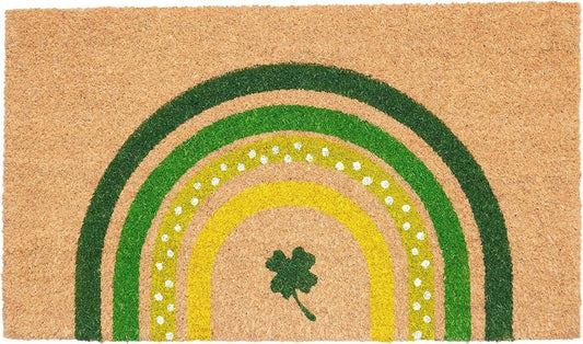 17" X 29" Natural and Green Coir Shamrock Outdoor St. Patrick's Day Door Mat HomeRoots