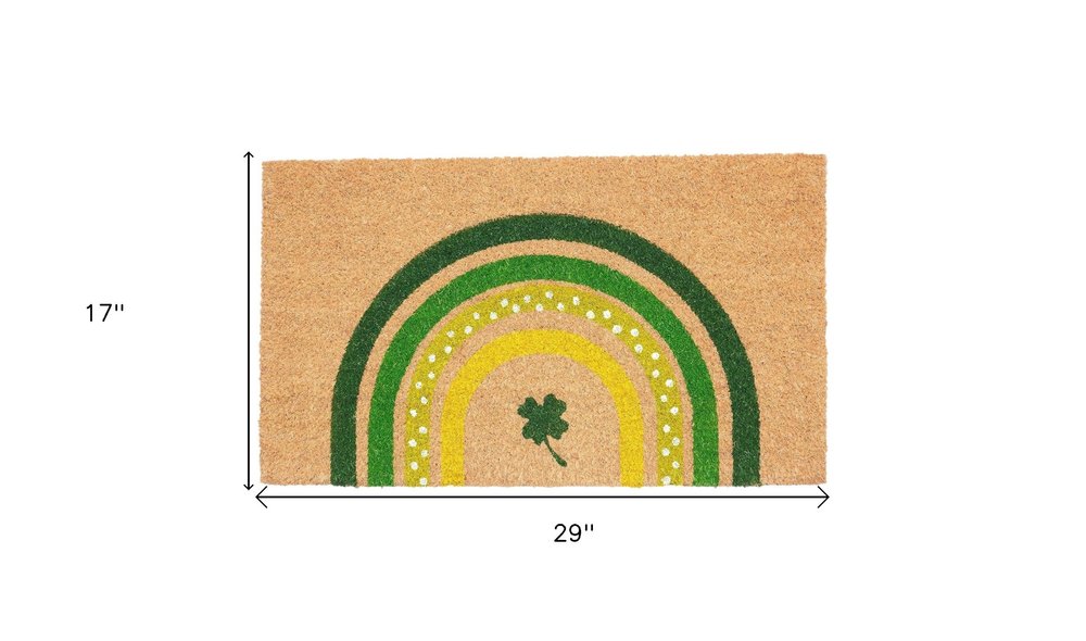 17" X 29" Natural and Green Coir Shamrock Outdoor St. Patrick's Day Door Mat HomeRoots