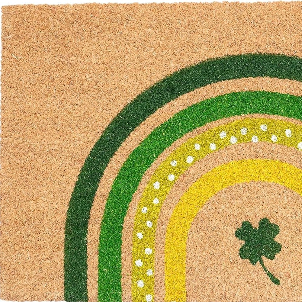 17" X 29" Natural and Green Coir Shamrock Outdoor St. Patrick's Day Door Mat HomeRoots