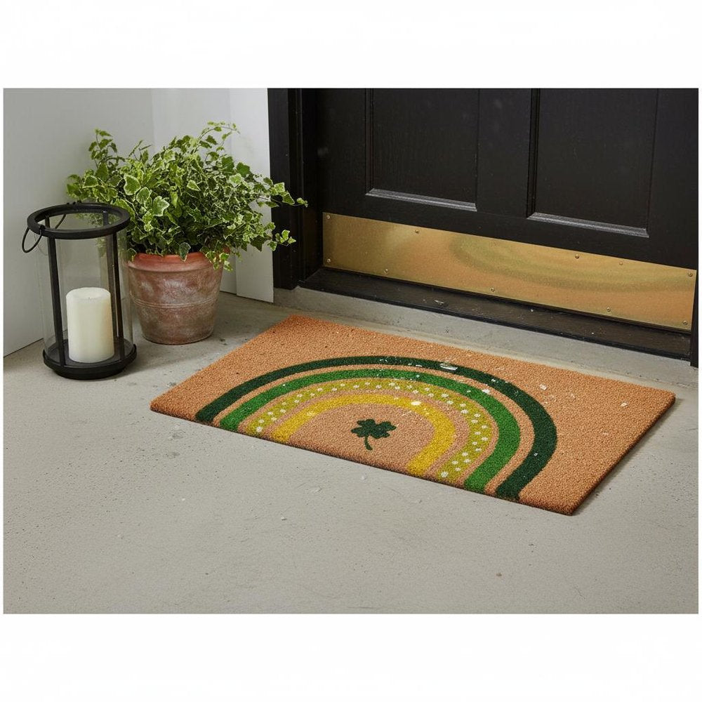 17" X 29" Natural and Green Coir Shamrock Outdoor St. Patrick's Day Door Mat HomeRoots