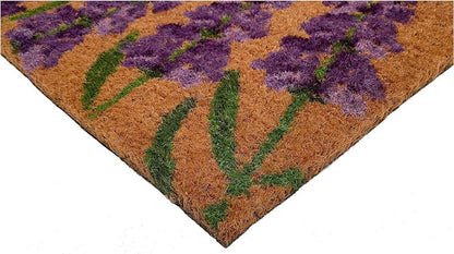 17" X 29" Natural Black and Purple Coir Floral Hello Outdoor Door Mat HomeRoots
