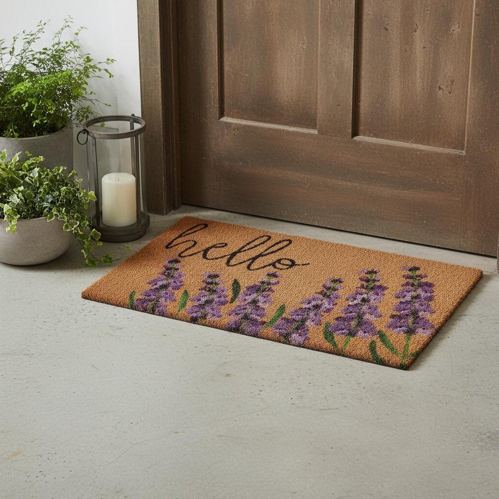 17" X 29" Natural Black and Purple Coir Floral Hello Outdoor Door Mat — view 7