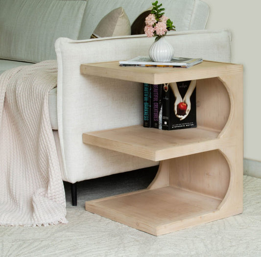 24" Natural Solid Wood End Table With Two Shelves HomeRoots