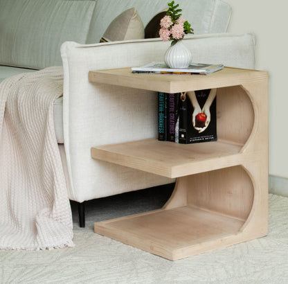 24" Natural Solid Wood End Table With Two Shelves HomeRoots