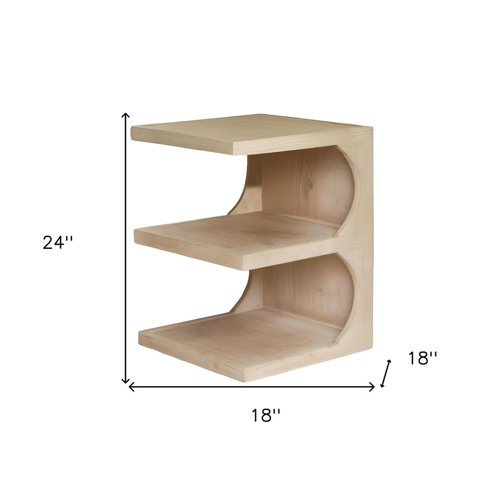 24" Natural Solid Wood End Table With Two Shelves HomeRoots