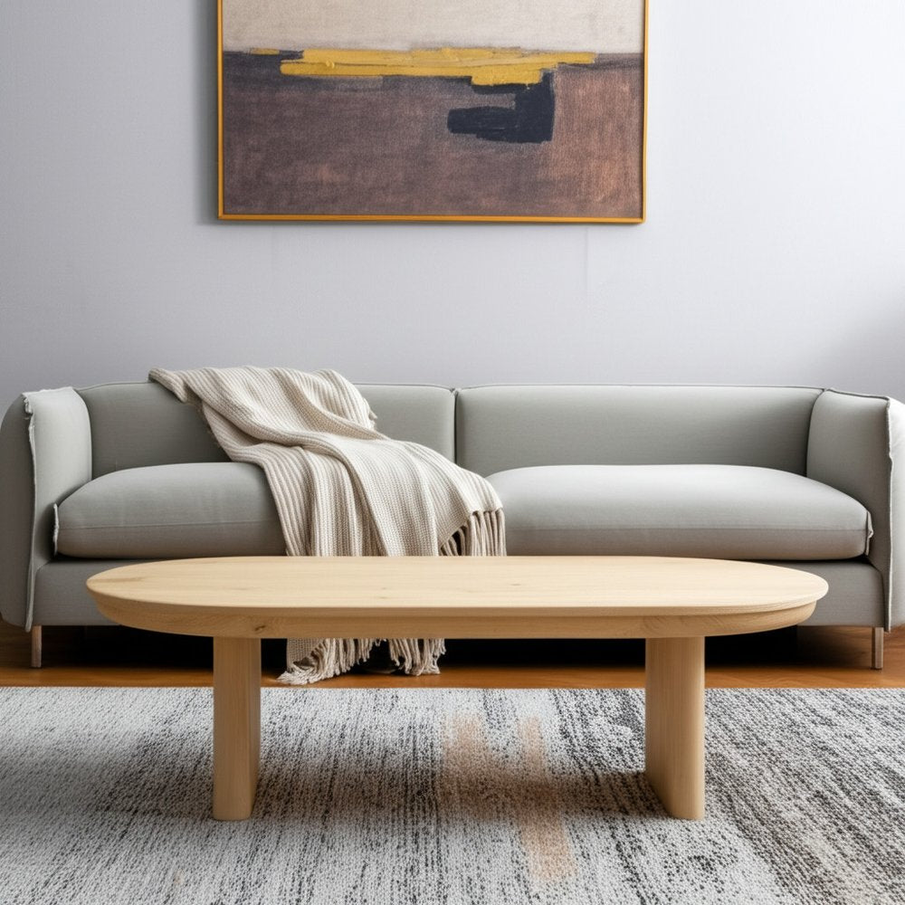 54" Natural Solid Wood Oval Solid Coffee Table HomeRoots