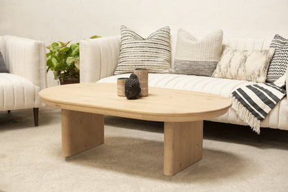 54" Natural Solid Wood Oval Solid Coffee Table HomeRoots