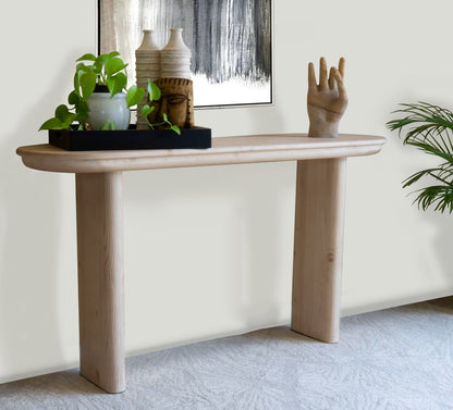60" Natural Solid Wood Oval Console Table HomeRoots