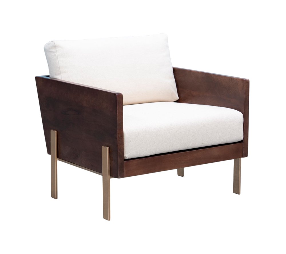 31" White Brown And Gold Top Grain Leather Arm Chair HomeRoots
