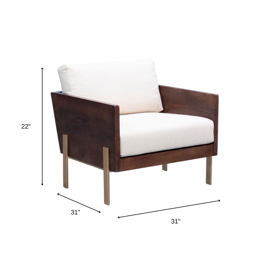 31" White Brown And Gold Top Grain Leather Arm Chair HomeRoots