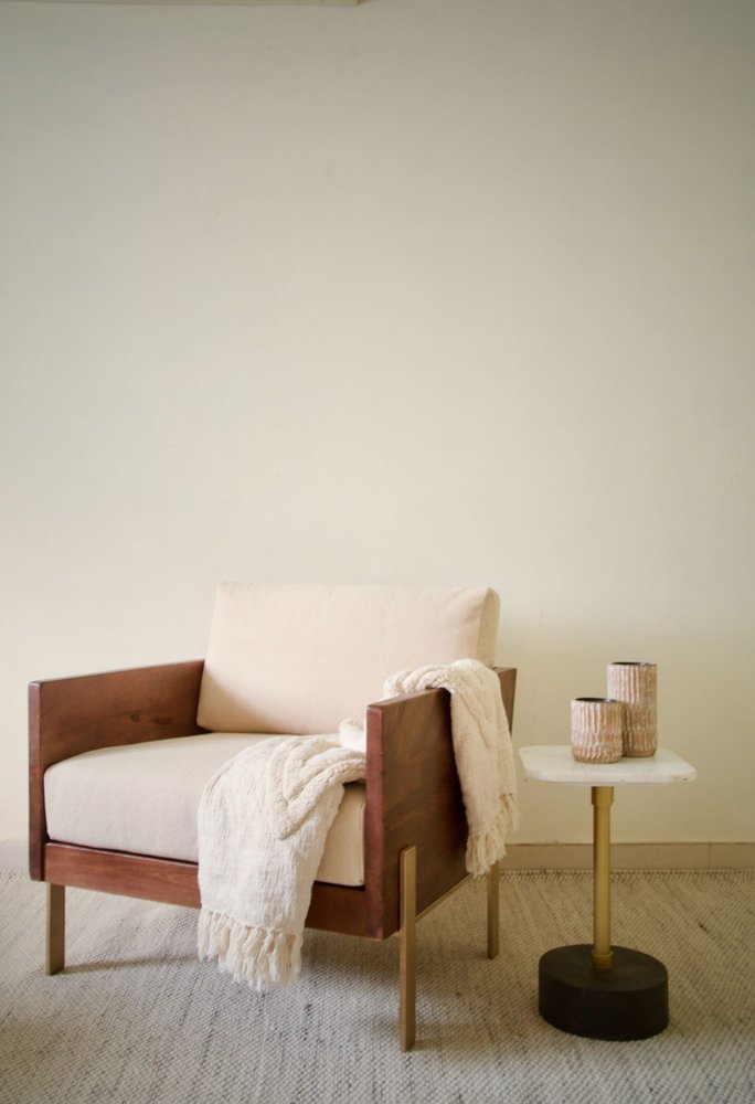 31" White Brown And Gold Top Grain Leather Arm Chair HomeRoots