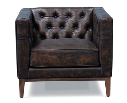 33" Brown and Black Antiqued Top Grain Leather Tufted Club Chair HomeRoots