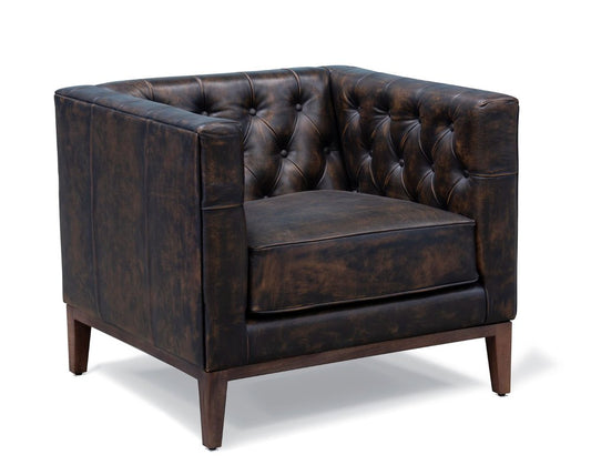 33" Brown and Black Antiqued Top Grain Leather Tufted Club Chair HomeRoots