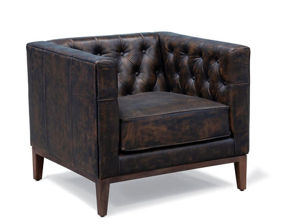 33" Brown and Black Antiqued Top Grain Leather Tufted Club Chair HomeRoots