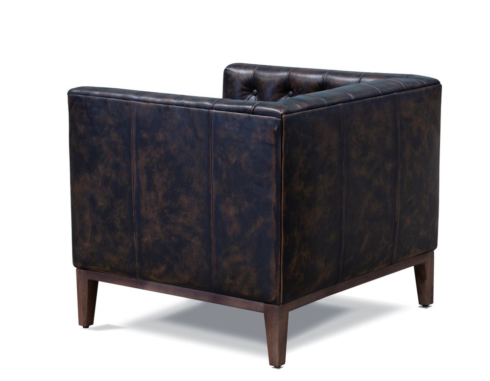 33" Brown and Black Antiqued Top Grain Leather Tufted Club Chair HomeRoots
