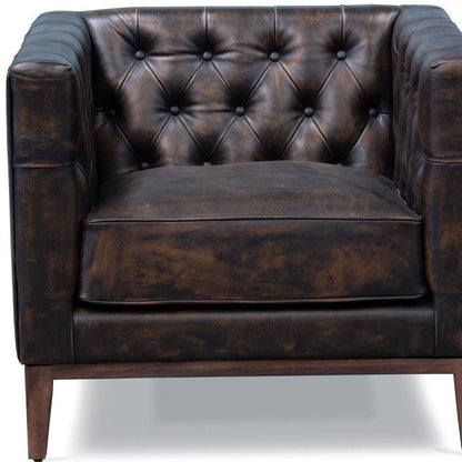 33" Brown and Black Antiqued Top Grain Leather Tufted Club Chair HomeRoots