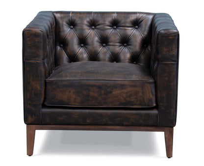 33" Brown and Black Antiqued Top Grain Leather Tufted Club Chair HomeRoots