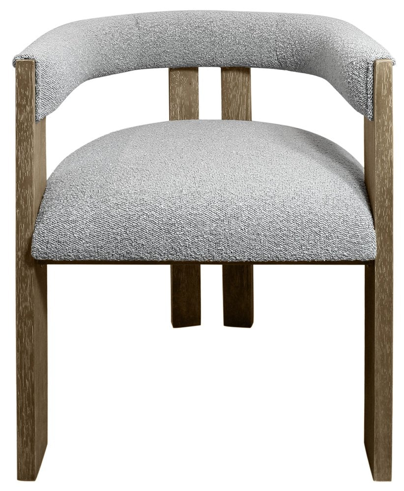 Gray and Brown Upholstered Boucle Open Back Dining Arm Chair HomeRoots