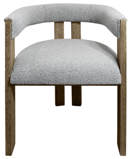 Gray and Brown Upholstered Boucle Open Back Dining Arm Chair HomeRoots