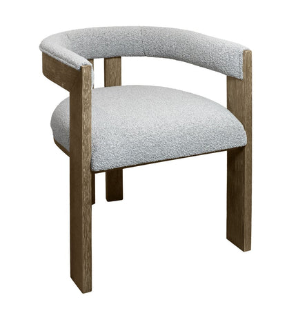 Gray and Brown Upholstered Boucle Open Back Dining Arm Chair HomeRoots