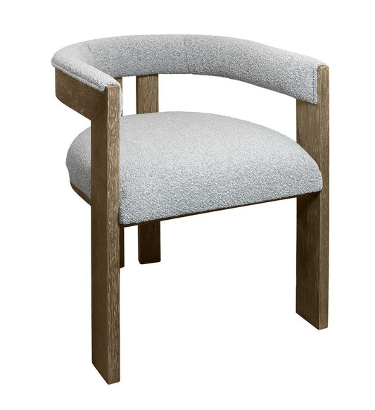 Gray and Brown Upholstered Boucle Open Back Dining Arm Chair HomeRoots