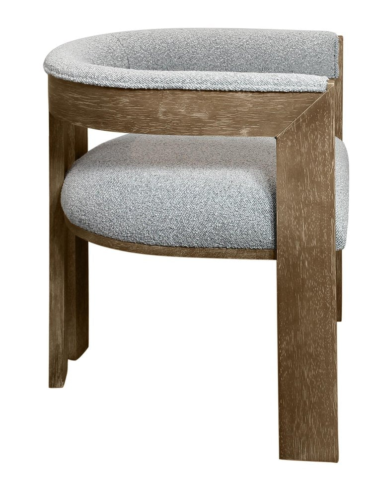 Gray and Brown Upholstered Boucle Open Back Dining Arm Chair HomeRoots