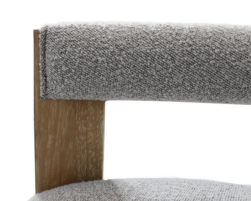 Gray and Brown Upholstered Boucle Open Back Dining Arm Chair HomeRoots