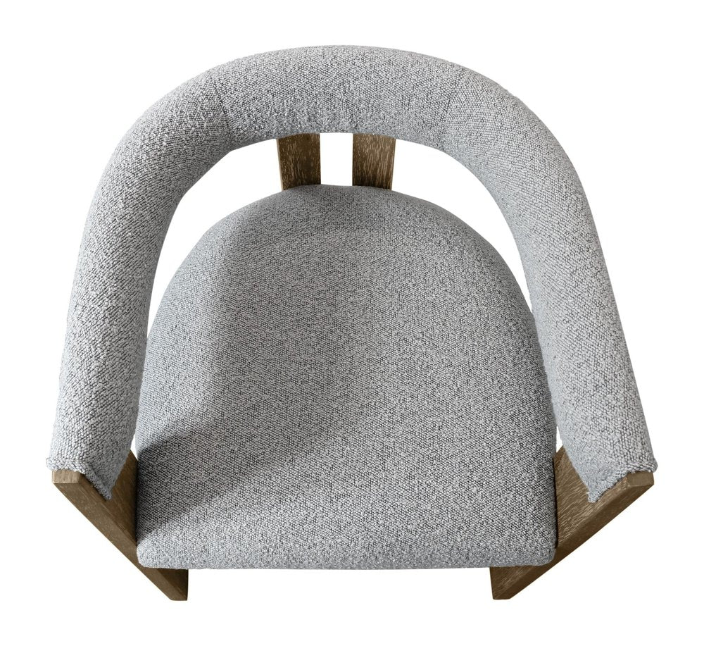 Gray and Brown Upholstered Boucle Open Back Dining Arm Chair HomeRoots