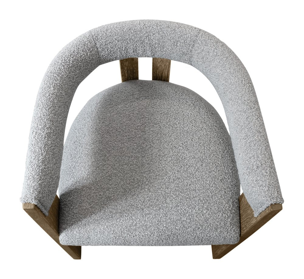 Gray and Brown Upholstered Boucle Open Back Dining Arm Chair HomeRoots