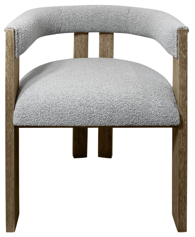 Gray and Brown Upholstered Boucle Open Back Dining Arm Chair HomeRoots