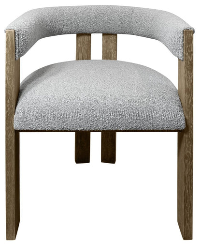 Gray and Brown Upholstered Boucle Open Back Dining Arm Chair HomeRoots