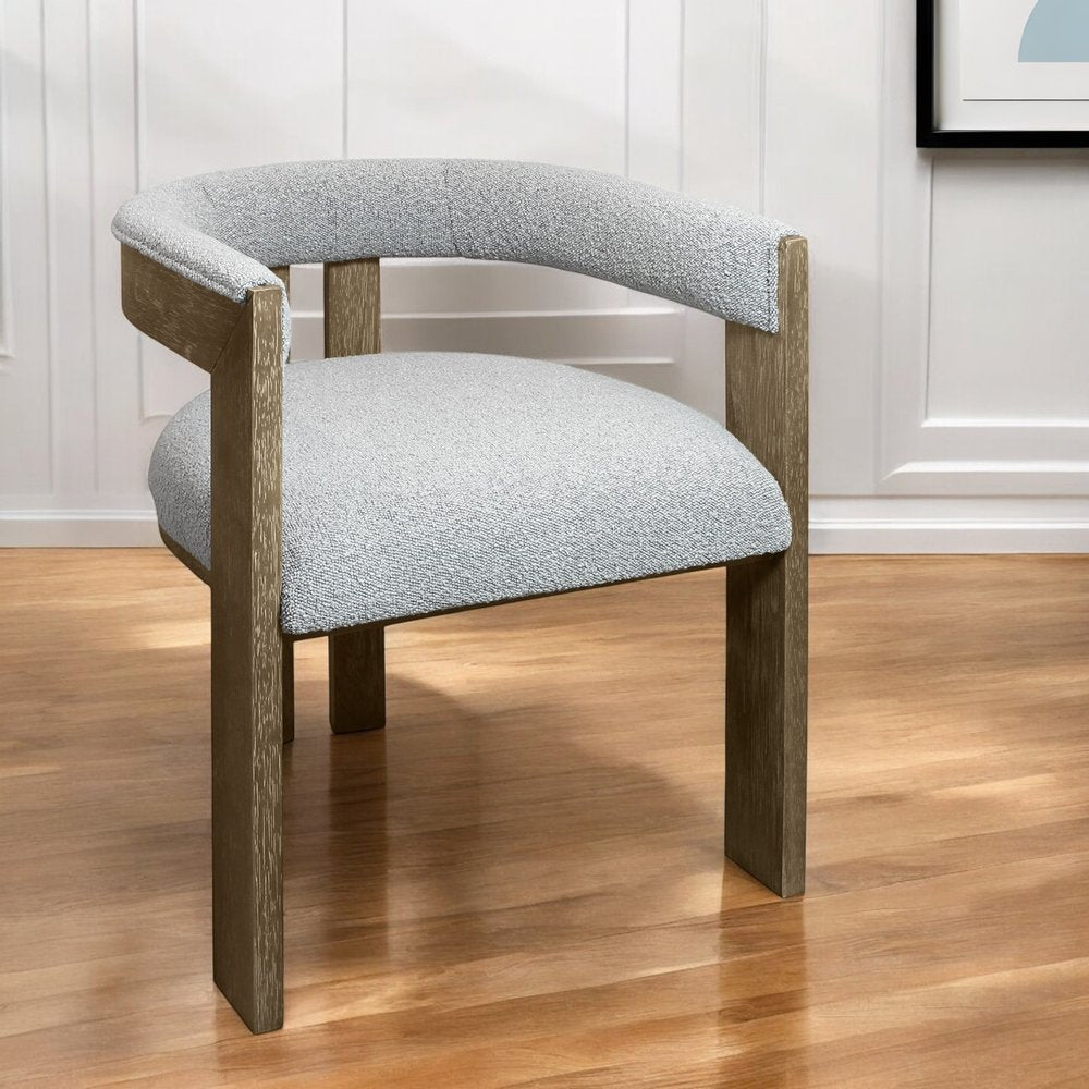 Gray and Brown Upholstered Boucle Open Back Dining Arm Chair HomeRoots
