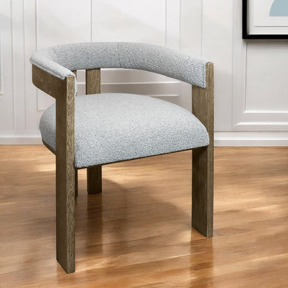 Gray and Brown Upholstered Boucle Open Back Dining Arm Chair HomeRoots