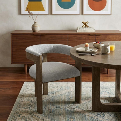 Gray and Brown Upholstered Boucle Open Back Dining Arm Chair HomeRoots