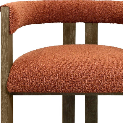 Burnt Orange and Brown Upholstered Boucle Open Back Dining Arm Chair HomeRoots