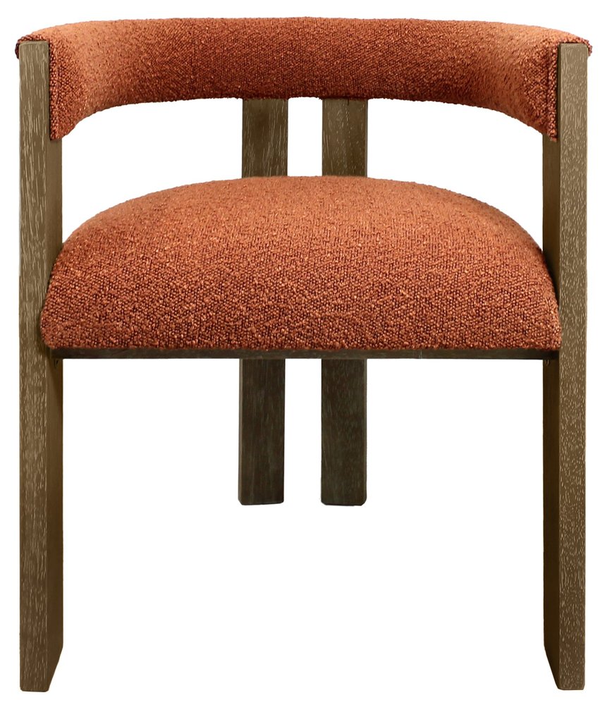 Burnt Orange and Brown Upholstered Boucle Open Back Dining Arm Chair HomeRoots