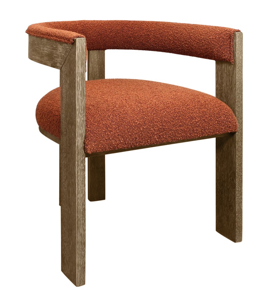 Burnt Orange and Brown Upholstered Boucle Open Back Dining Arm Chair HomeRoots