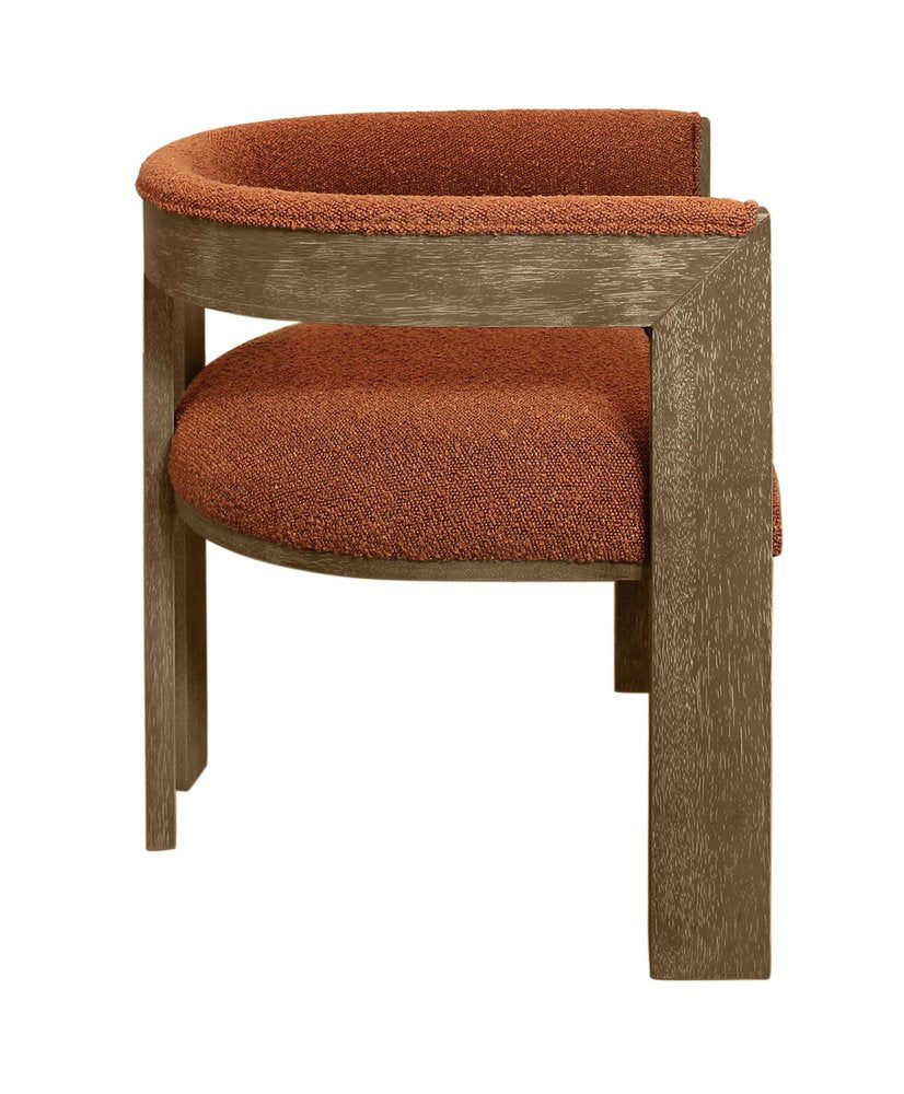 Burnt Orange and Brown Upholstered Boucle Open Back Dining Arm Chair HomeRoots