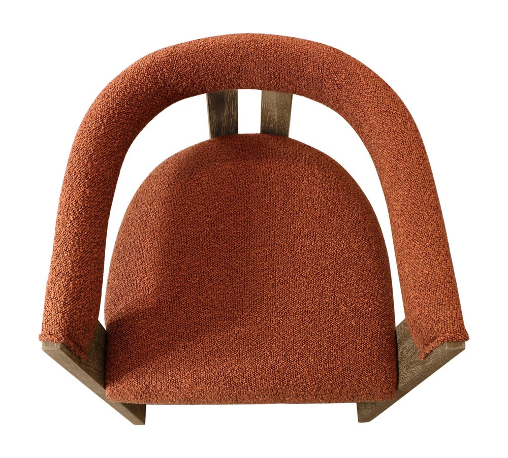 Burnt Orange and Brown Upholstered Boucle Open Back Dining Arm Chair HomeRoots