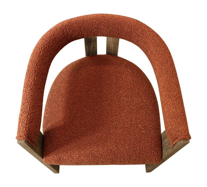Burnt Orange and Brown Upholstered Boucle Open Back Dining Arm Chair HomeRoots