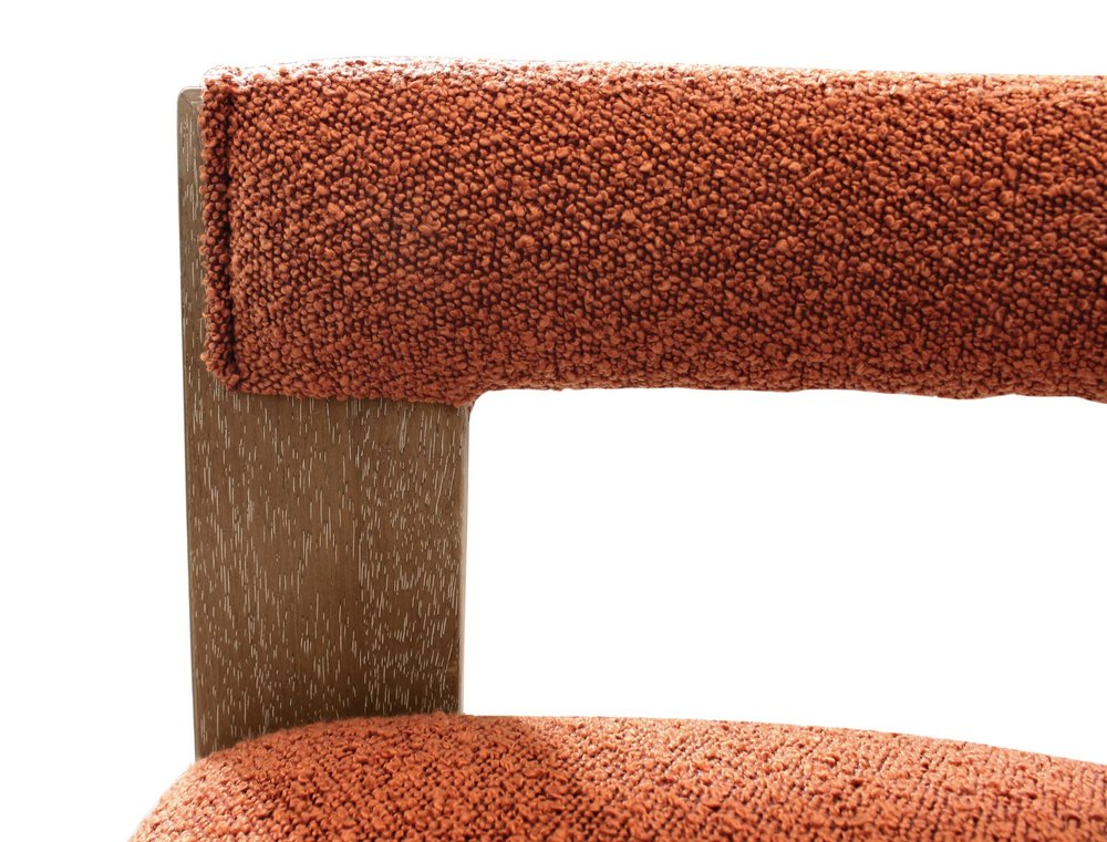 Burnt Orange and Brown Upholstered Boucle Open Back Dining Arm Chair HomeRoots