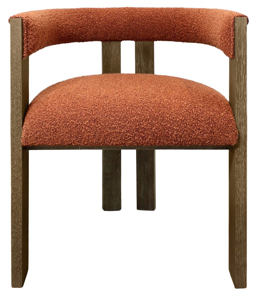 Burnt Orange and Brown Upholstered Boucle Open Back Dining Arm Chair HomeRoots