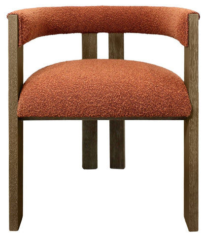 Burnt Orange and Brown Upholstered Boucle Open Back Dining Arm Chair HomeRoots