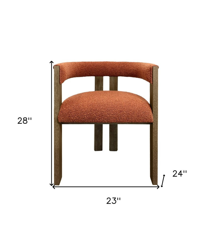 Burnt Orange and Brown Upholstered Boucle Open Back Dining Arm Chair HomeRoots