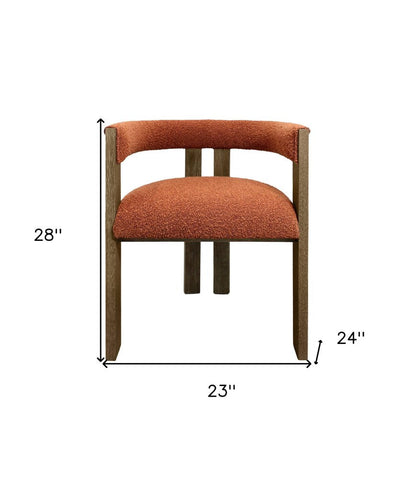 Burnt Orange and Brown Upholstered Boucle Open Back Dining Arm Chair HomeRoots
