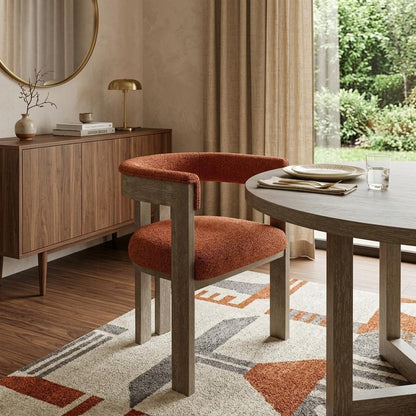 Burnt Orange and Brown Upholstered Boucle Open Back Dining Arm Chair HomeRoots