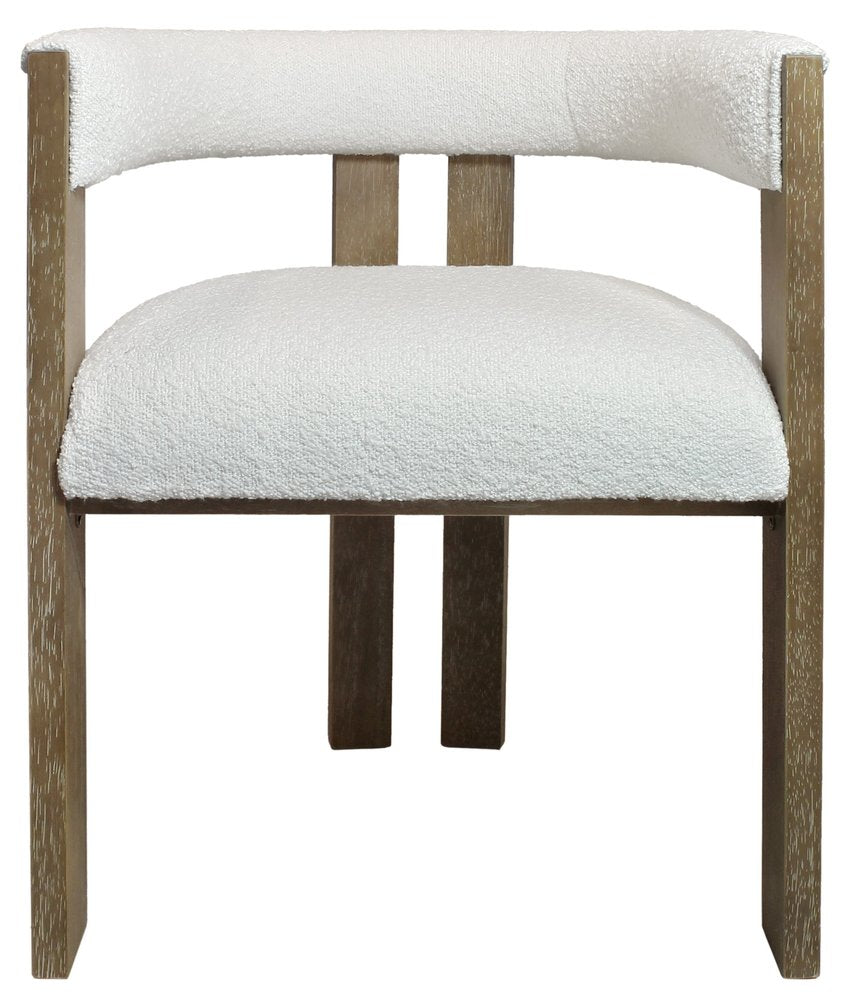 Ivory and Brown Upholstered Boucle Open Back Dining Arm Chair HomeRoots