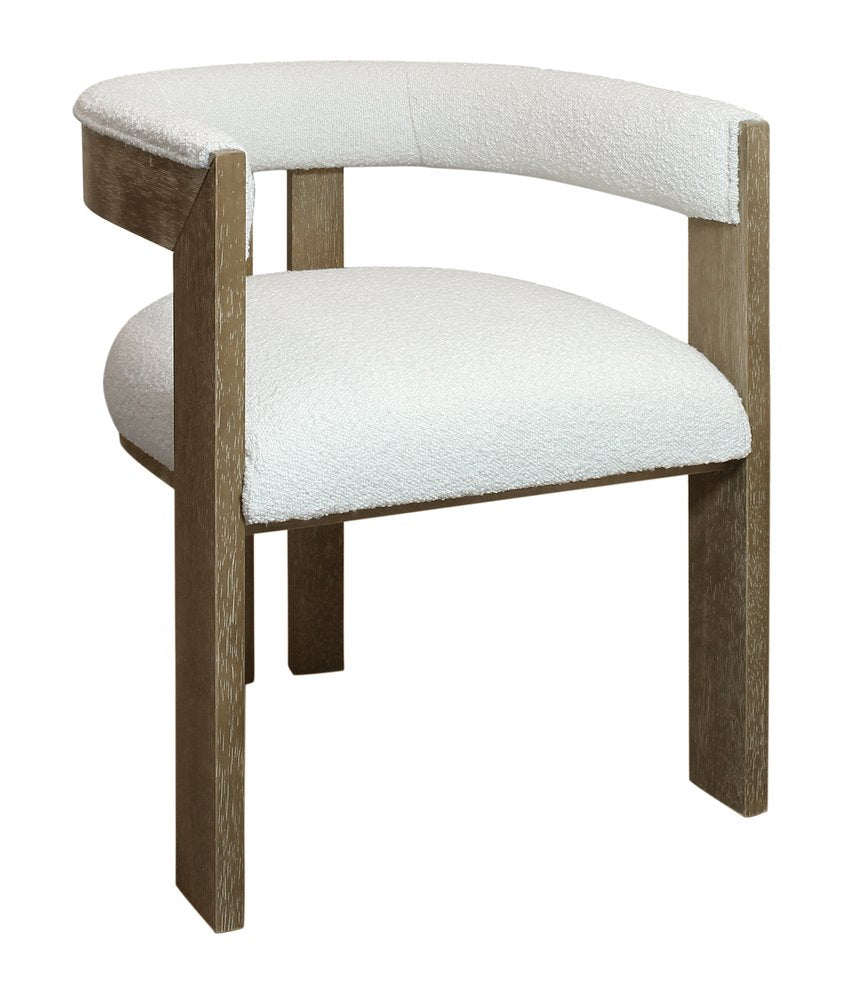 Ivory and Brown Upholstered Boucle Open Back Dining Arm Chair HomeRoots